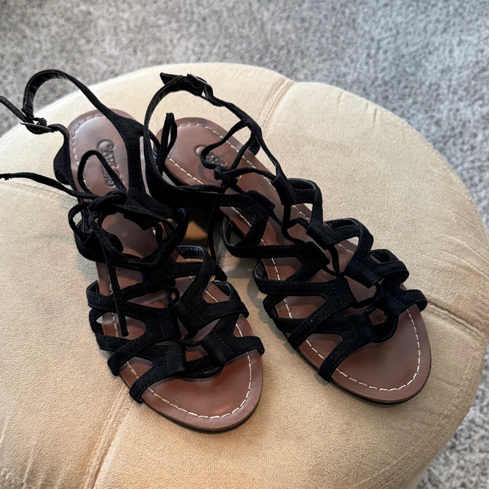 Carlos by Carlos Santana Black Strappy Lace-Up Sandals
